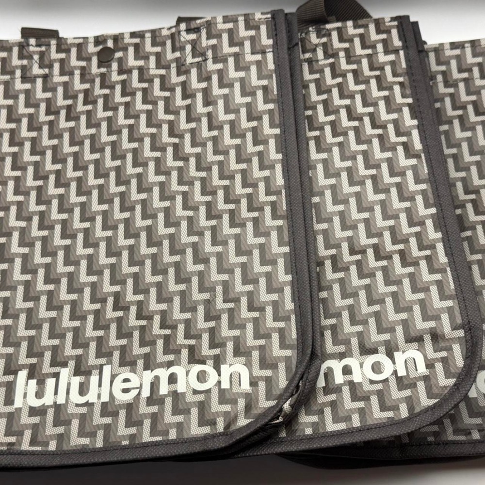 Lululemon Bundle of 3 Reusable Tote Bags Gray White Geometric Pattern Shopper